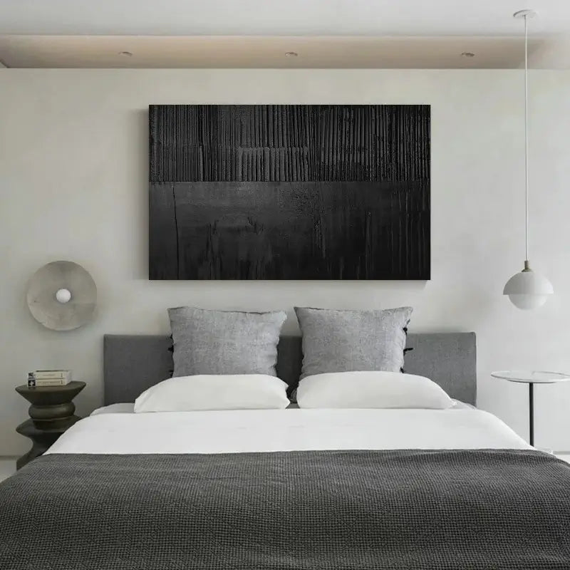 Black Minimalist Textured Painting Canvas #MZ016