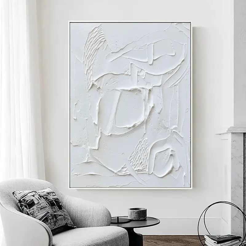White Minimalist Textured Painting Canvas #MM010