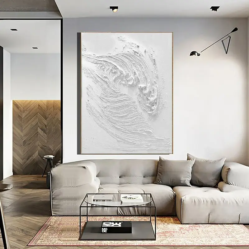 White Minimalist Textured Painting Canvas #MM001-Vertical