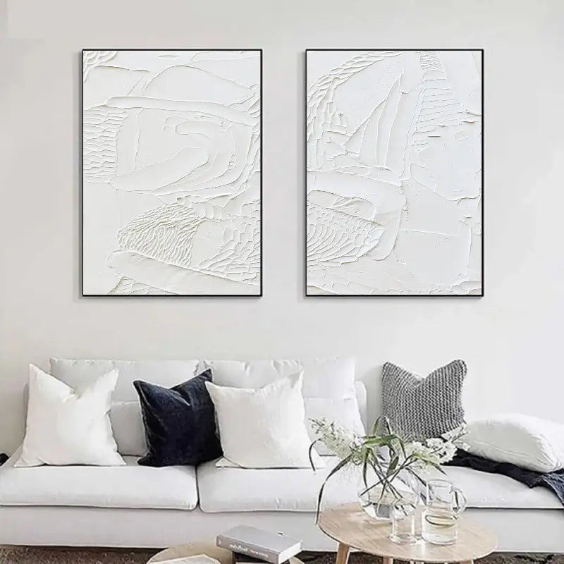 White Minimalist Textured Paintings Canvas Set of 2 #MM045