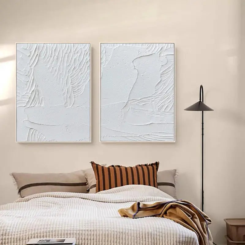 White Minimalist Textured Paintings Canvas Set of 2 #MM047
