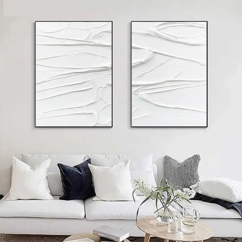 White Minimalist Textured Paintings Canvas Set of 2 #MM049