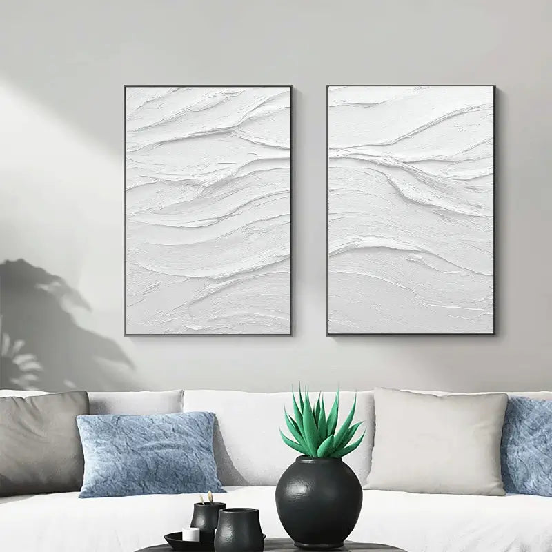 White Minimalist Textured Paintings Canvas Set of 2 #MM050