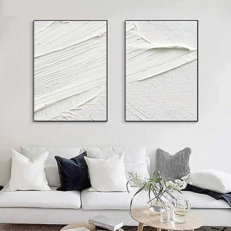 White Minimalist Textured Paintings Canvas Set of 2 #MM052