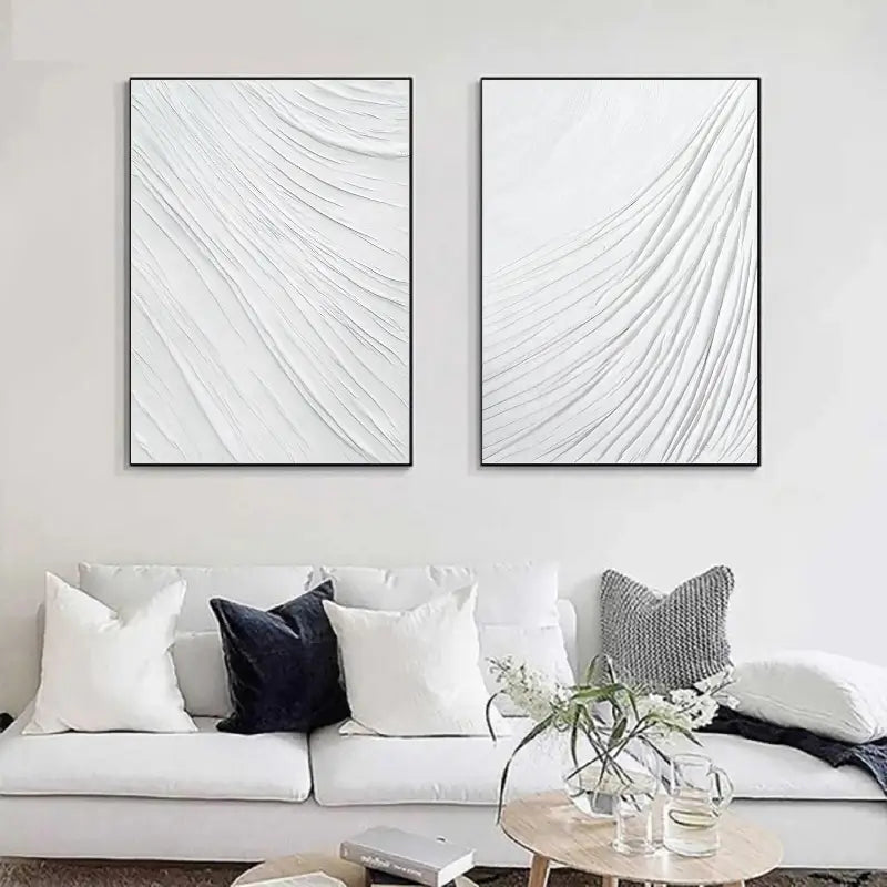 White Minimalist Textured Paintings Canvas Set of 2 #MM060