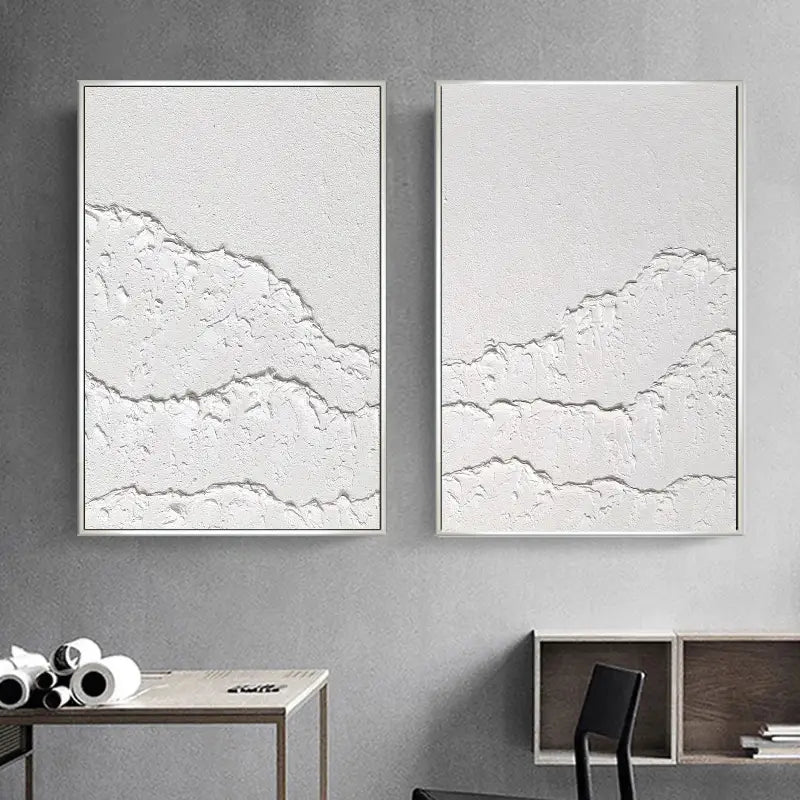 White Minimalist Textured Paintings Canvas Set of 2 #MM067