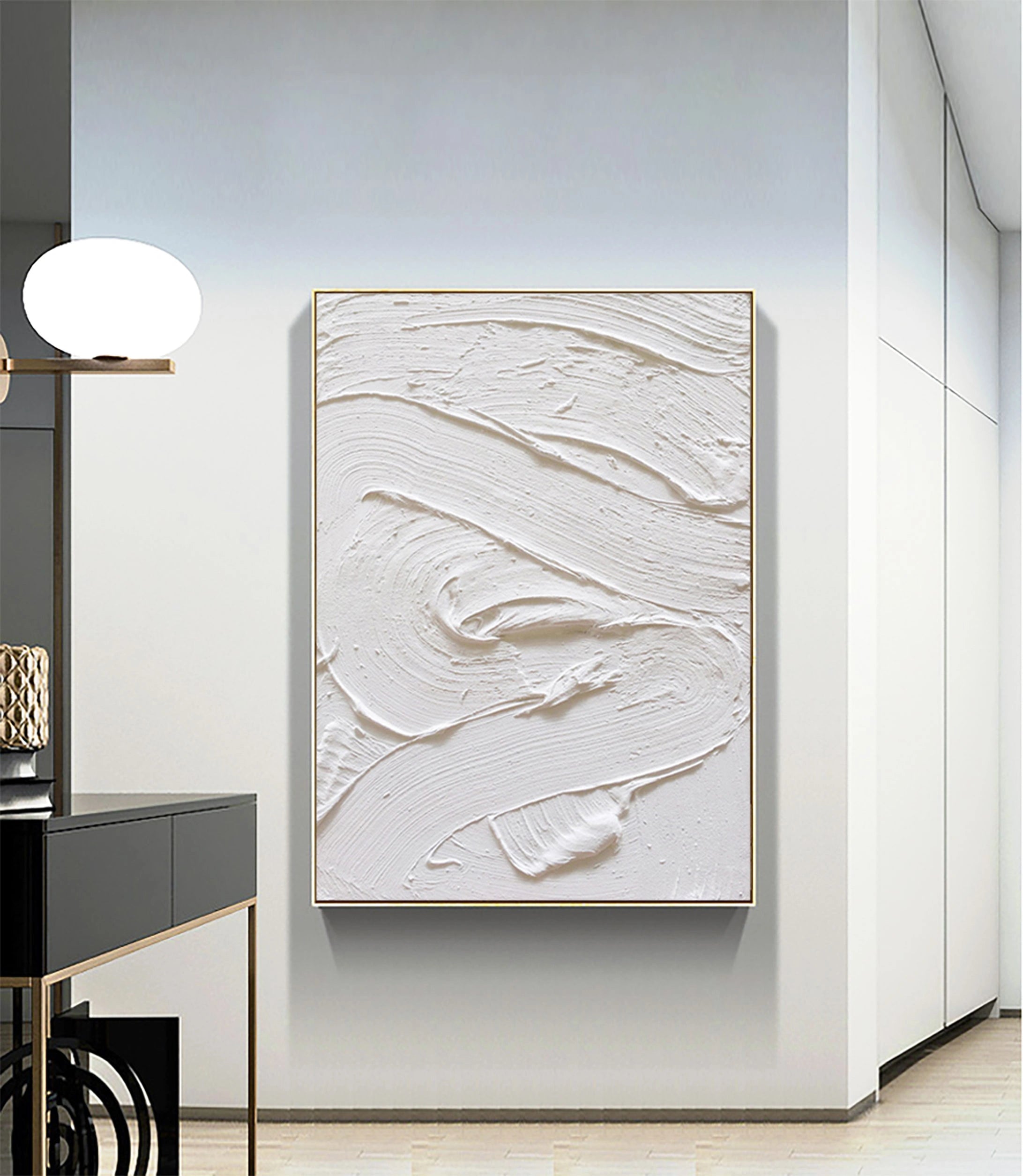 White Minimalist Textured Painting Canvas #MM005