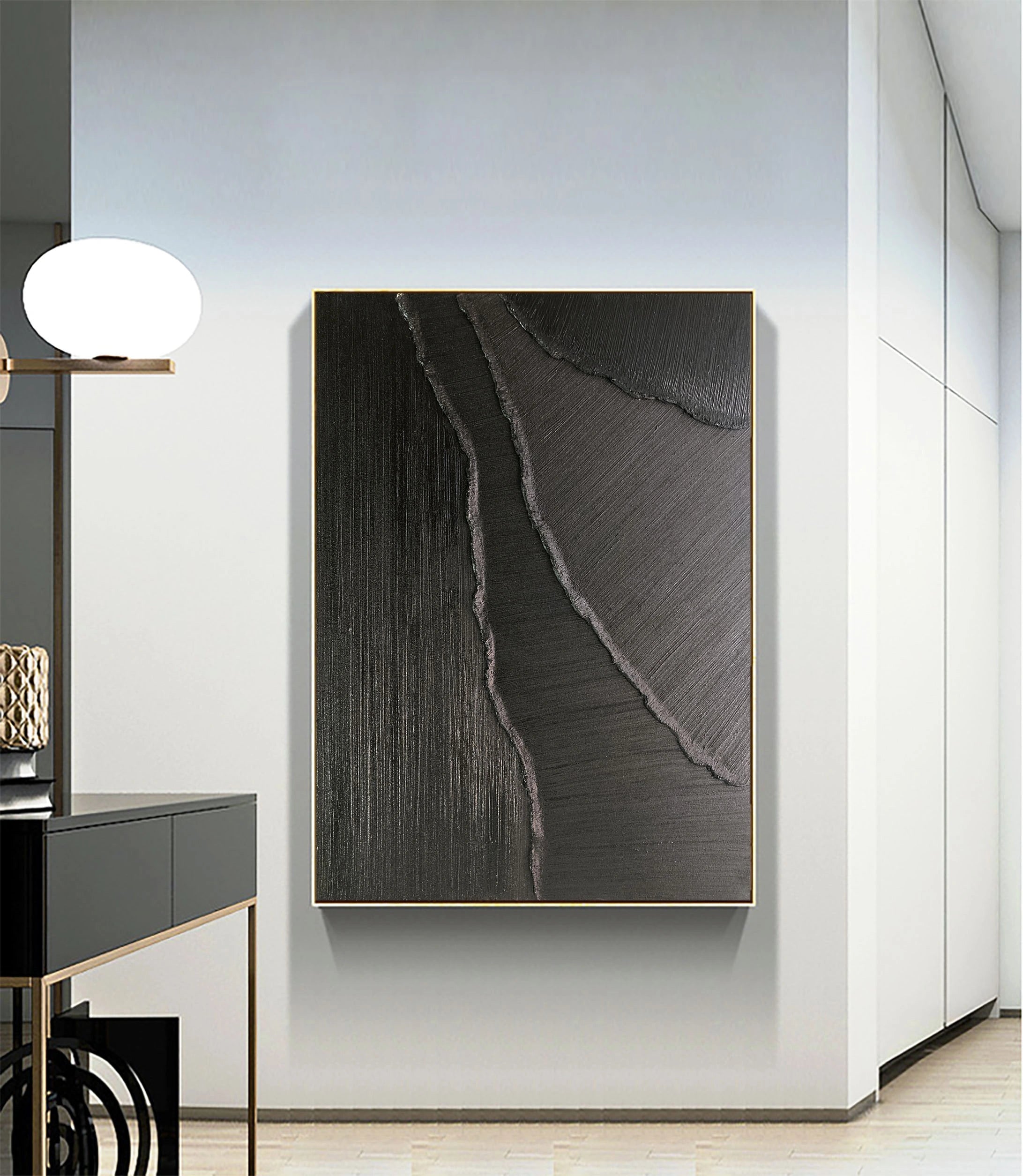 Black Minimalist Textured Painting Canvas #MZ005