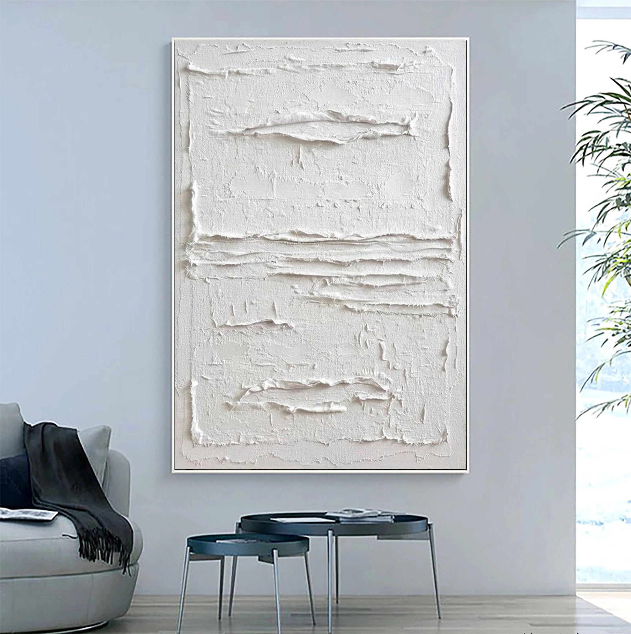 White Minimalist Textured Painting Canvas #MM024
