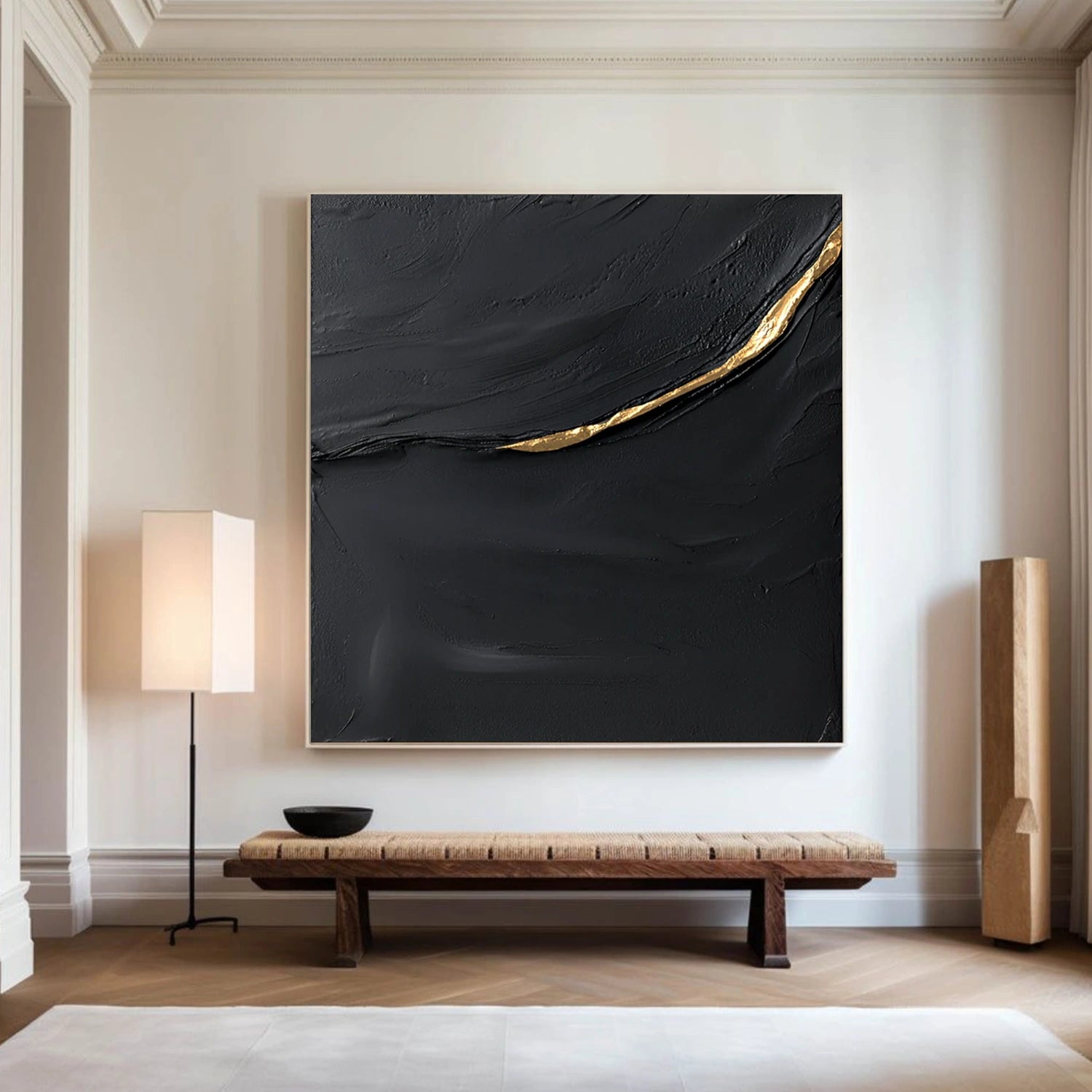 Black & Gold Minimalist Textured Canvas Art #MZ159
