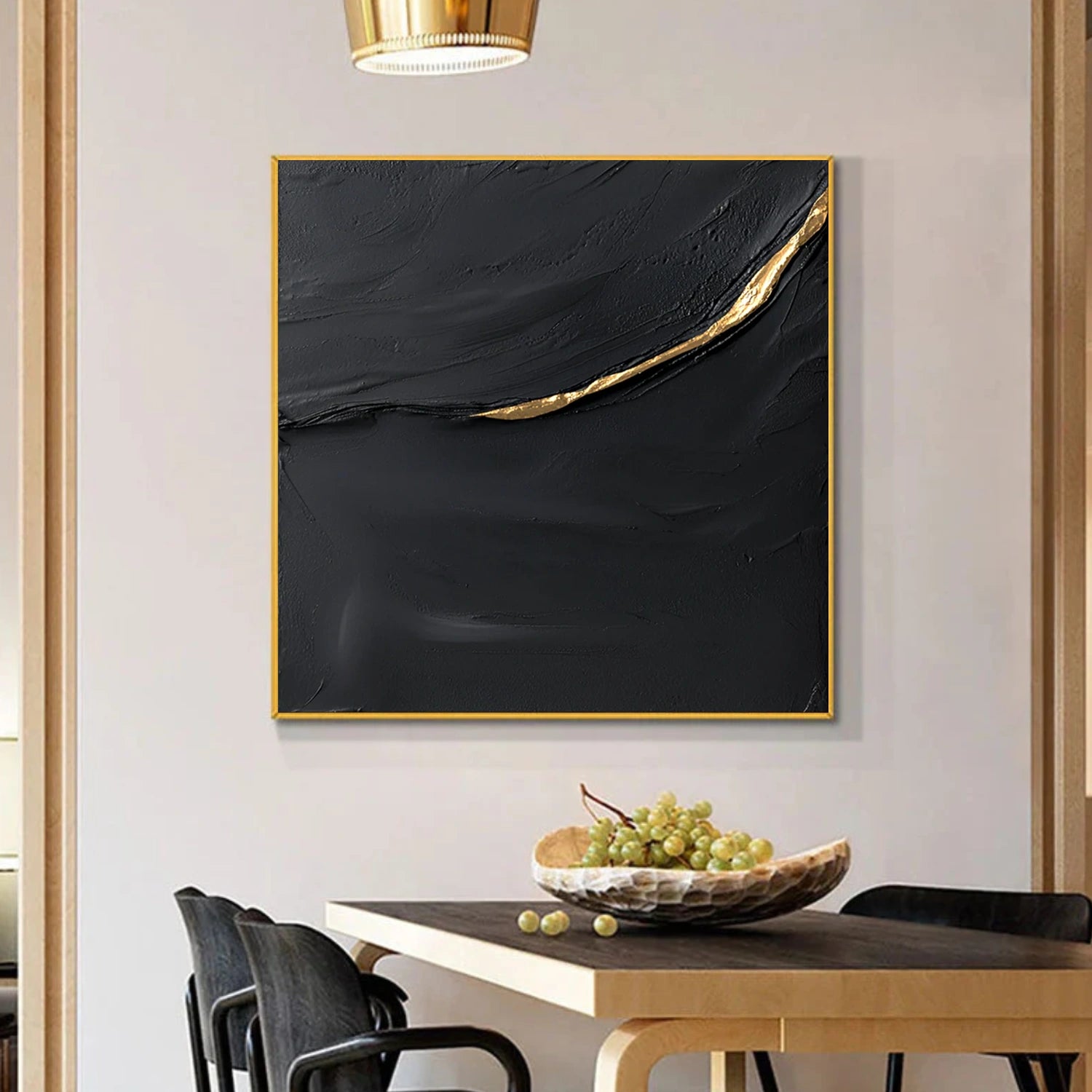 Black & Gold Minimalist Textured Canvas Art #MZ159