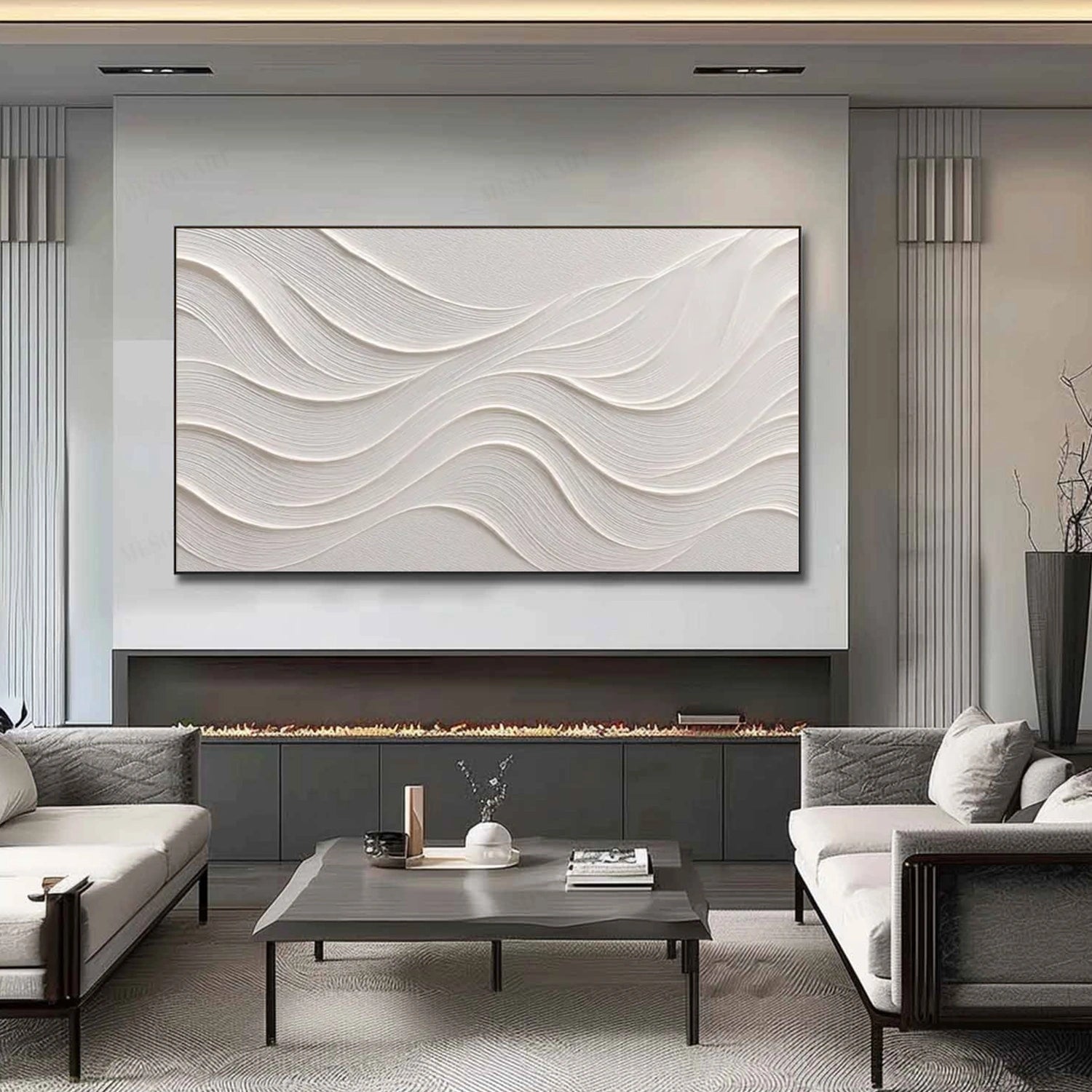 White Minimalist Textured Wall Art #MM374