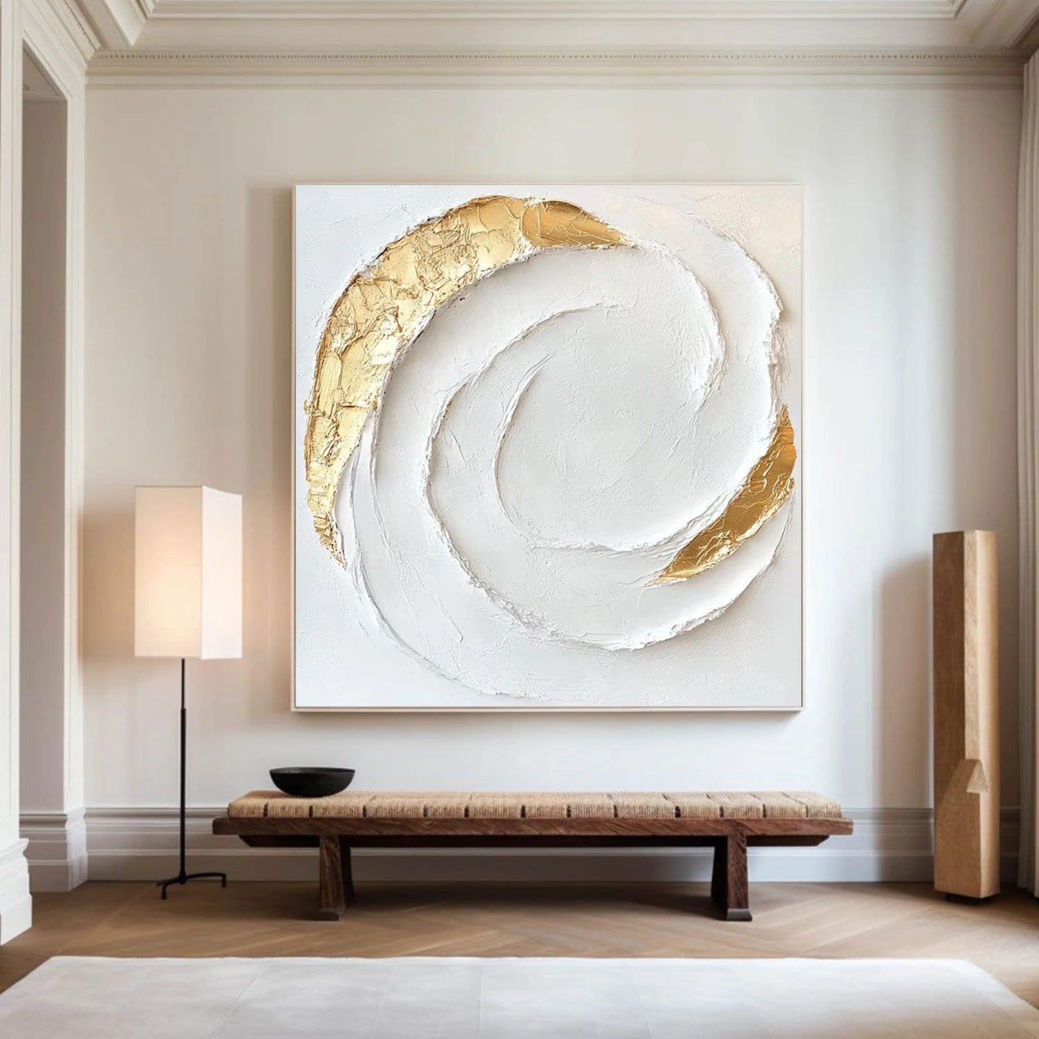 White Gold Minimalist Textured Wall Art #MM357