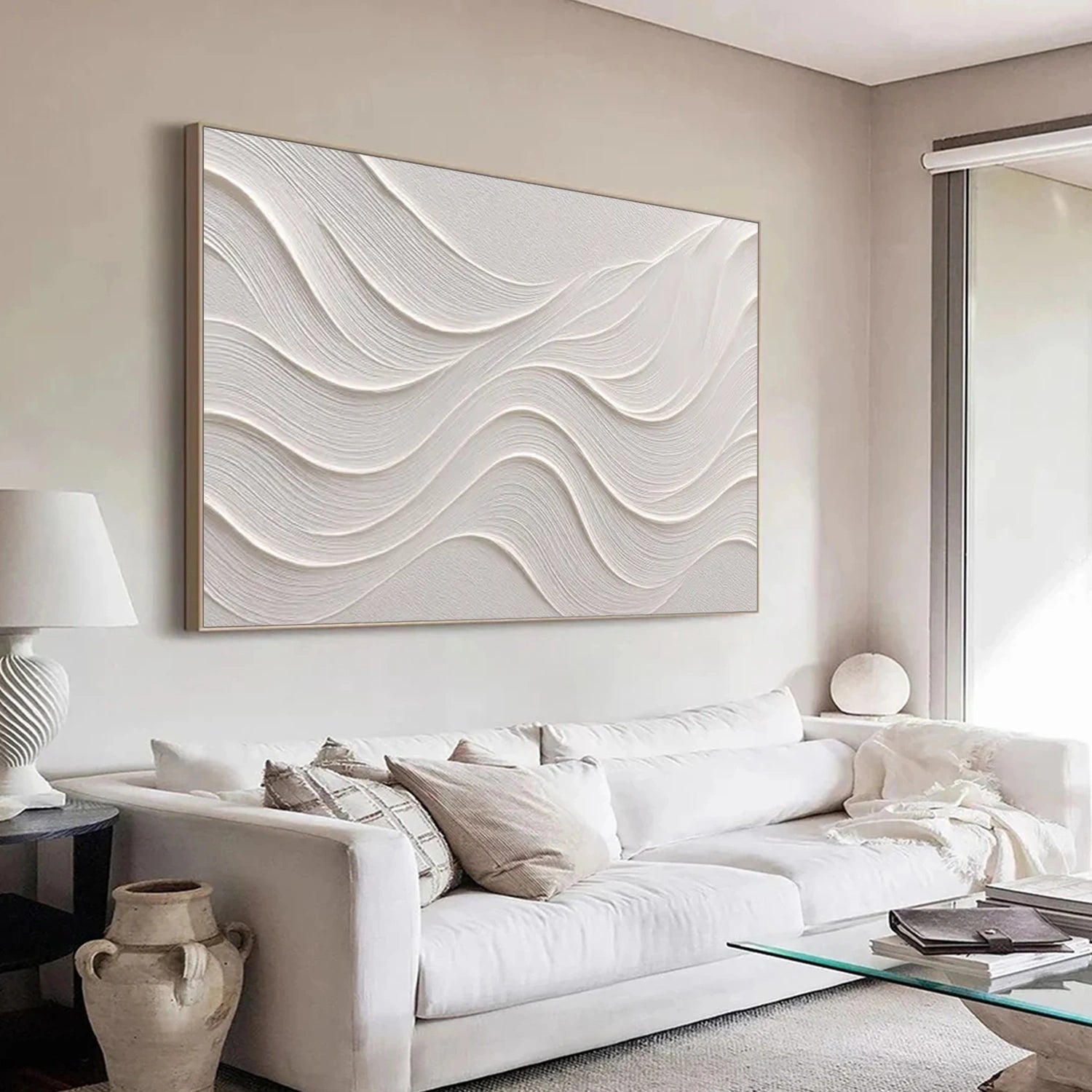 White Minimalist Textured Wall Art #MM374