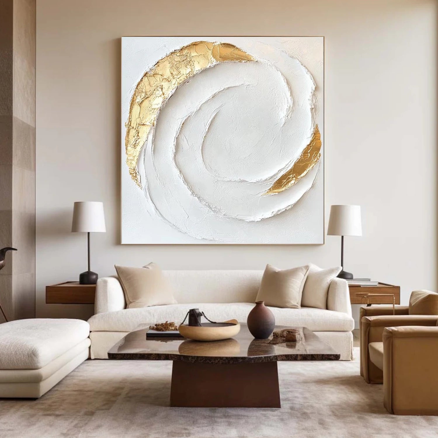 White Gold Minimalist Textured Wall Art #MM357