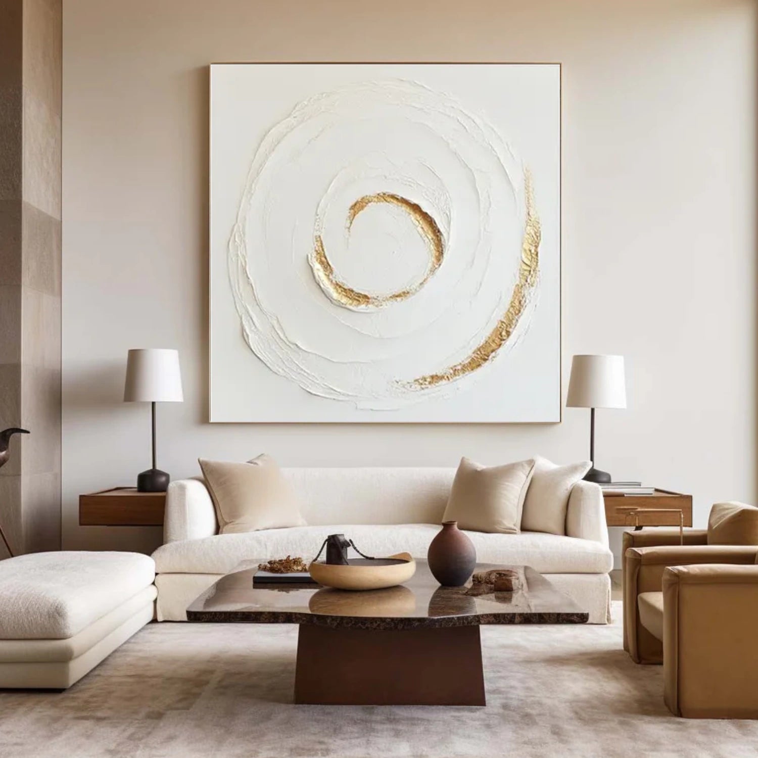 White Gold Minimalist Textured Wall Art #MM358
