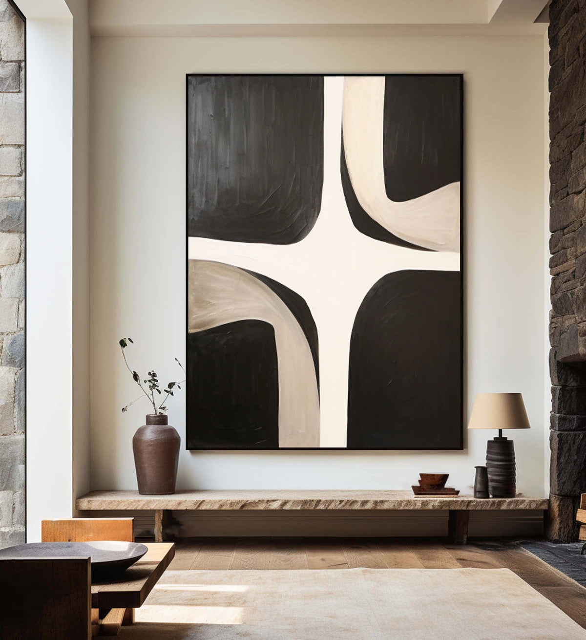 Wabi sabi wall art black and white abstract painting on canvas black ...