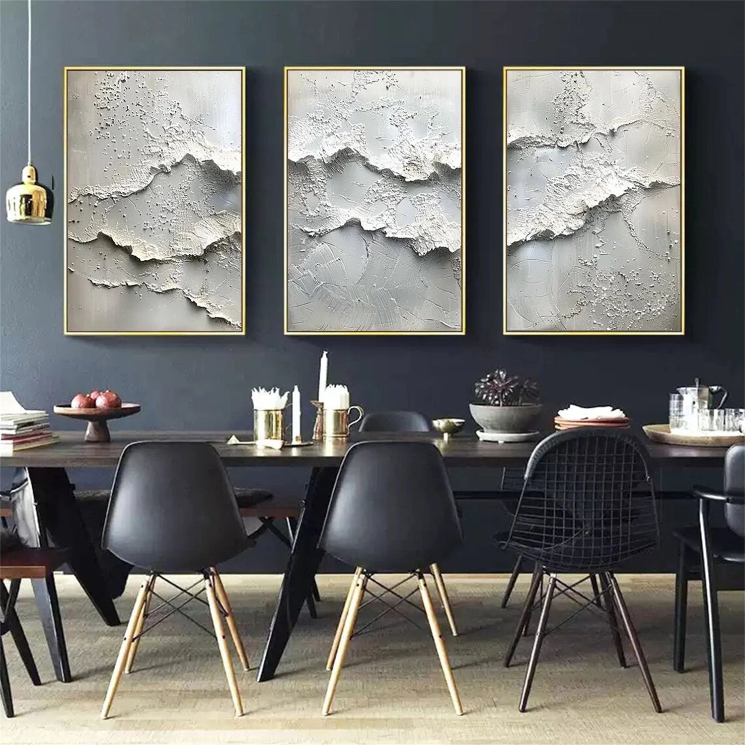 White Minimalist Textured Wall Art Set of 3 #MM363