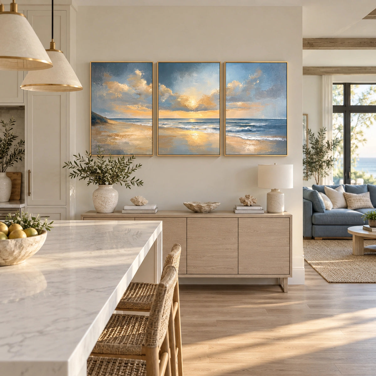 Ocean And Sky Abstract Canvas Art Set of 3 #OS479