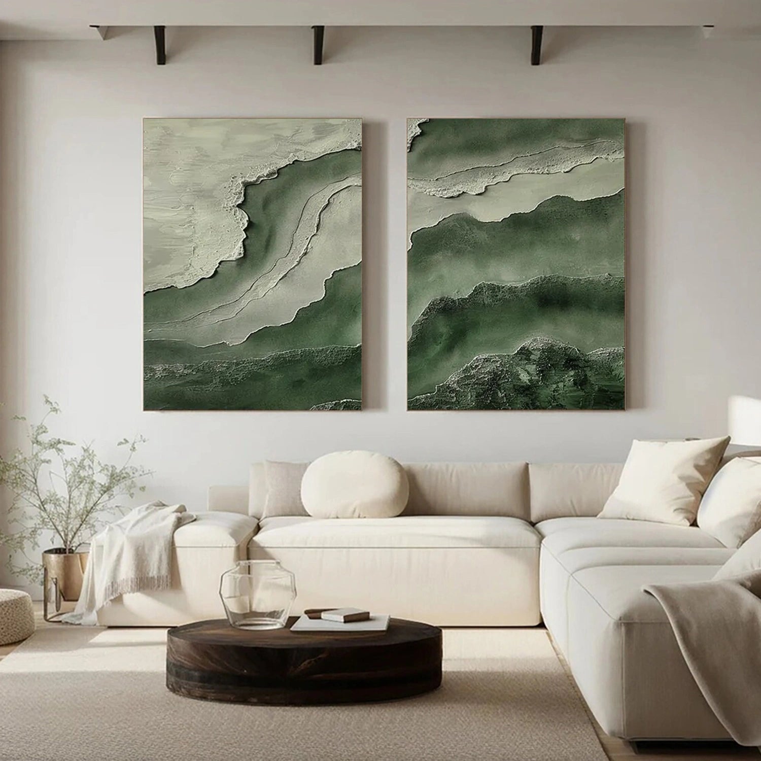 Green Ocean And Sky Abstract Textured Canvas Art Set of 2 #OS338