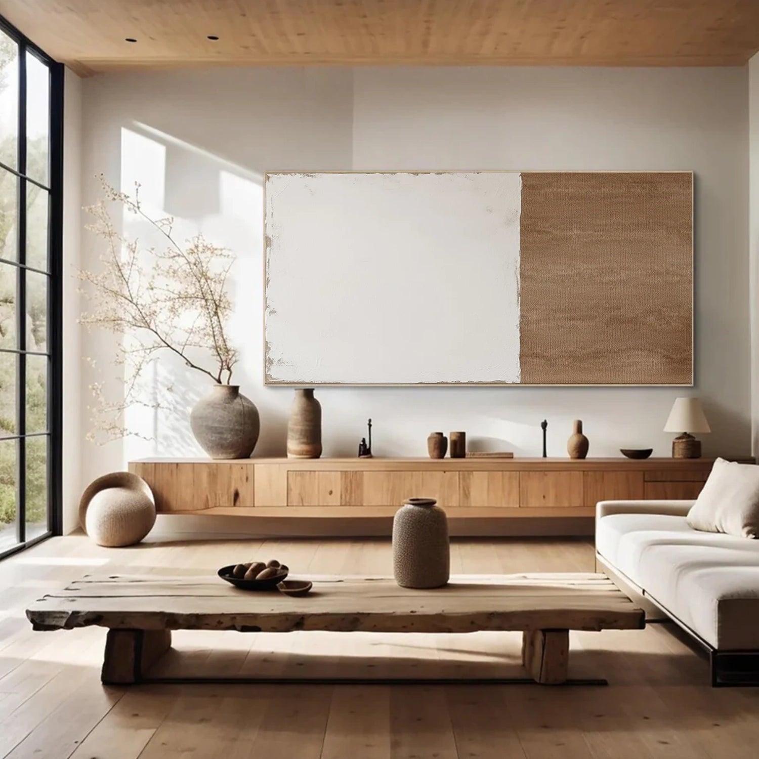 White & Brown Minimalist Texture Wall Art #MM364