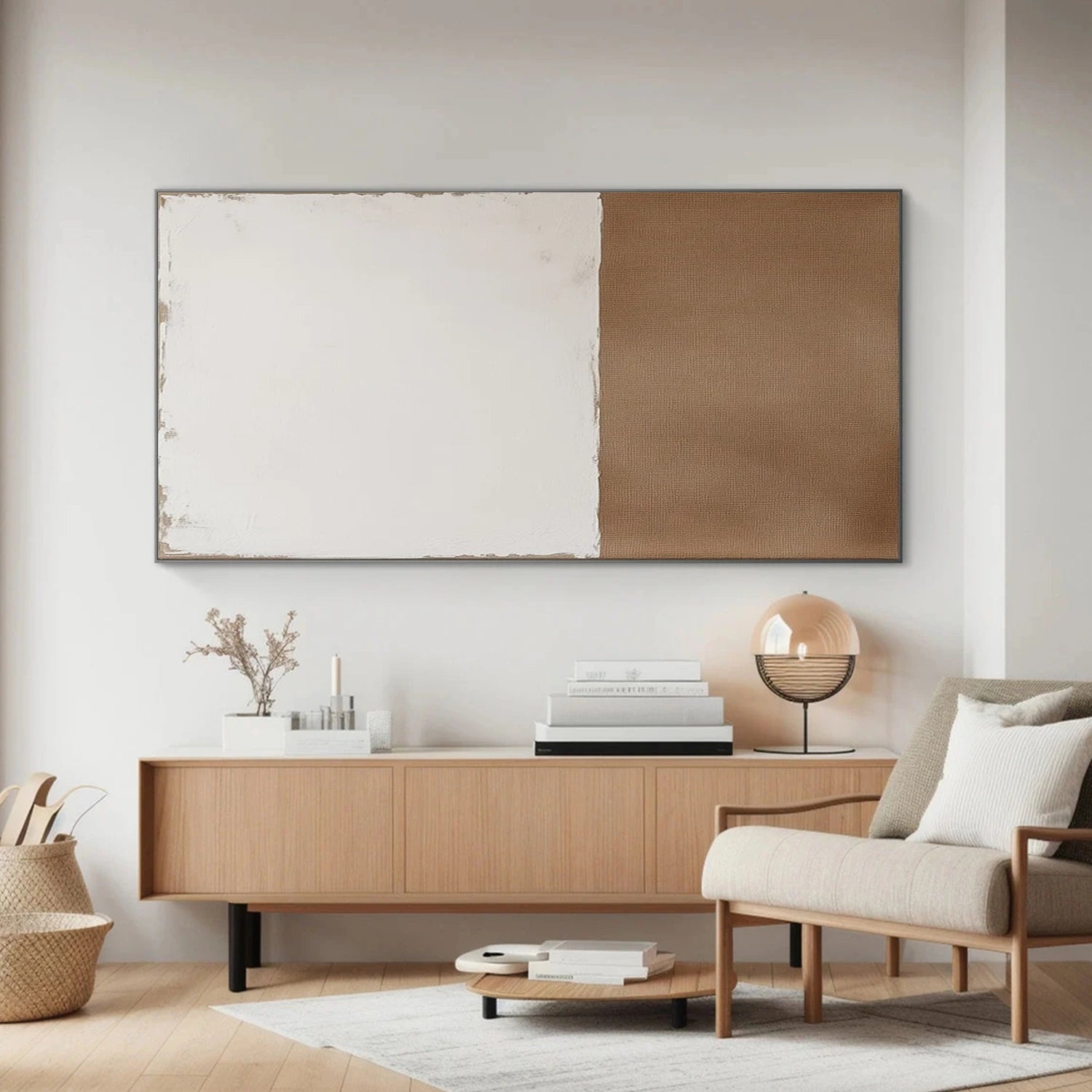 White & Brown Minimalist Texture Wall Art #MM364