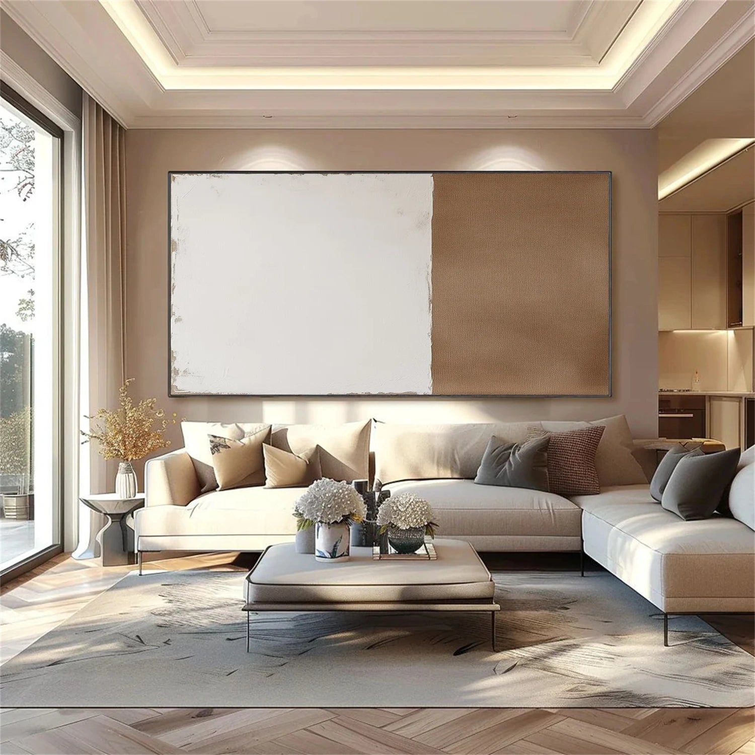 White & Brown Minimalist Texture Wall Art #MM364