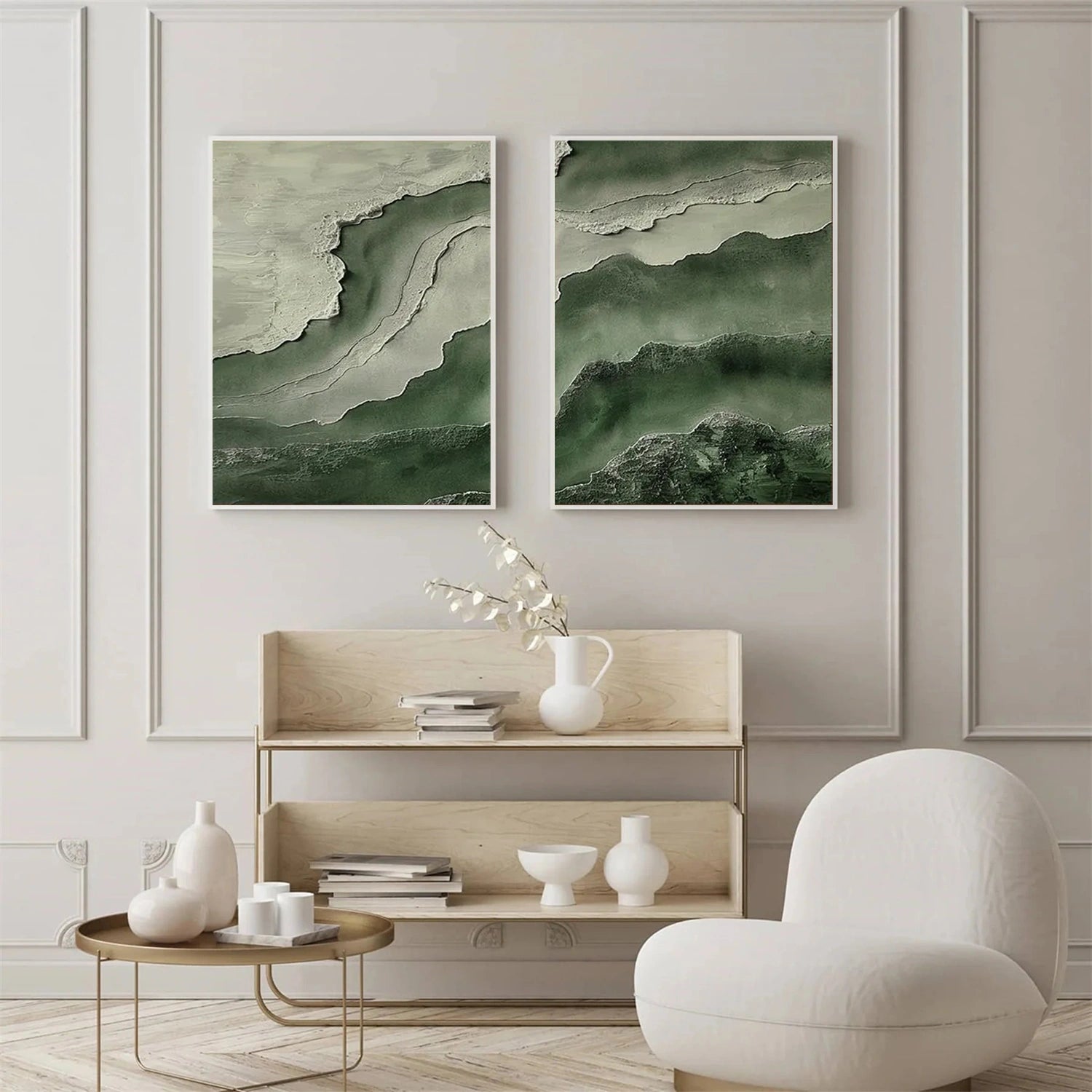 Green Ocean And Sky Abstract Textured Canvas Art Set of 2 #OS338