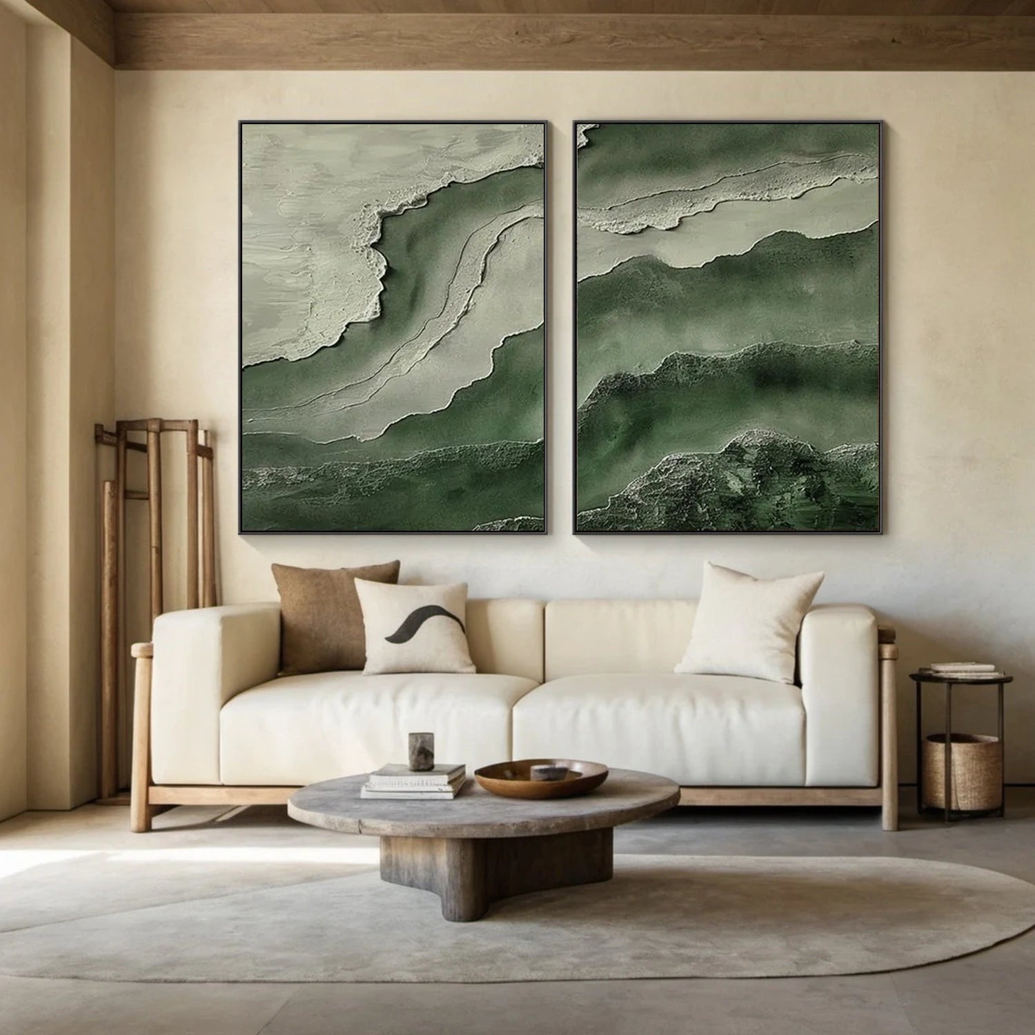 Green Ocean And Sky Abstract Textured Canvas Art Set of 2 #OS338