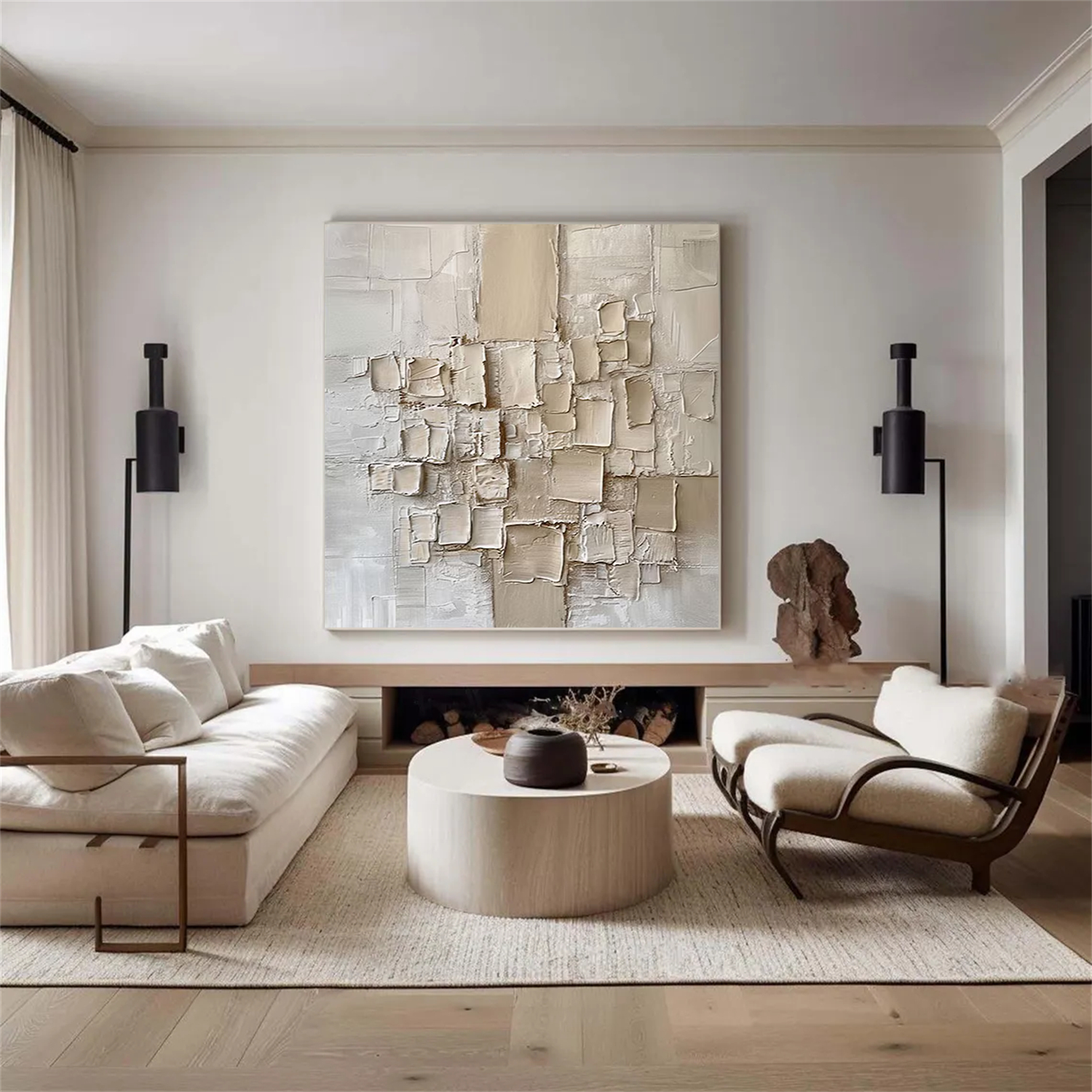 Beige Abstract Textured Wall Art #AB 554