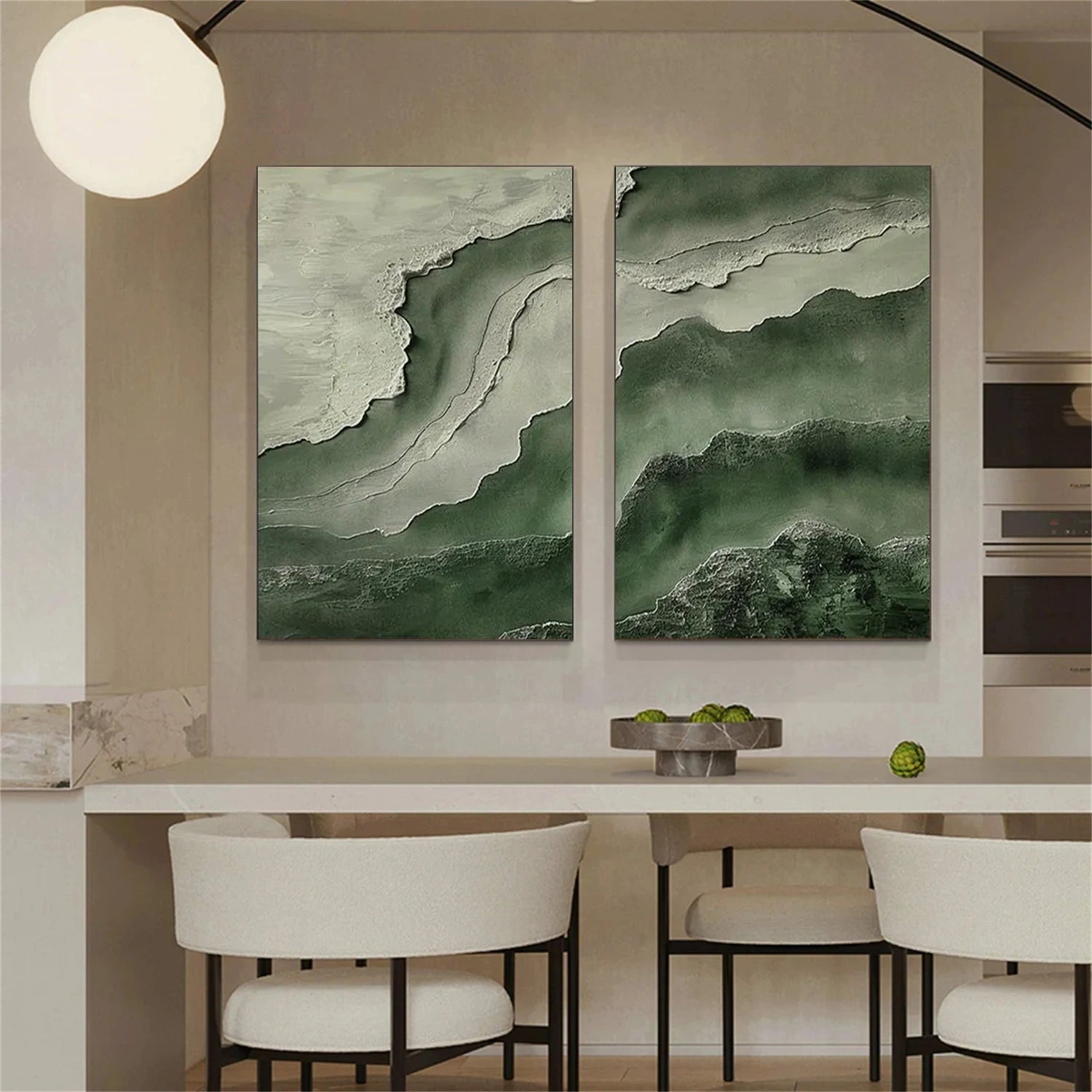 Green Ocean And Sky Abstract Textured Canvas Art Set of 2 #OS338