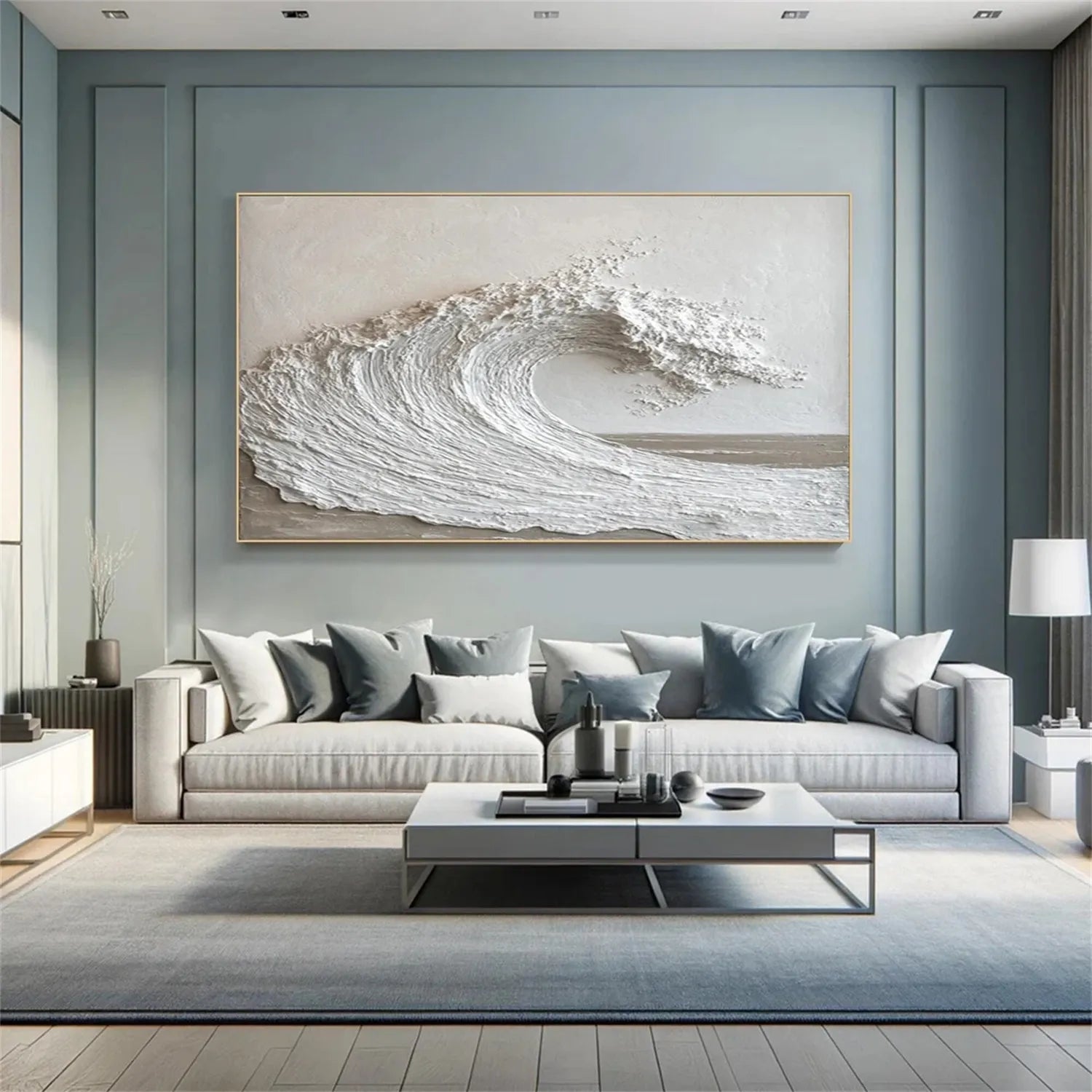 Original dark blue sea abstract art sea plane art oil painting