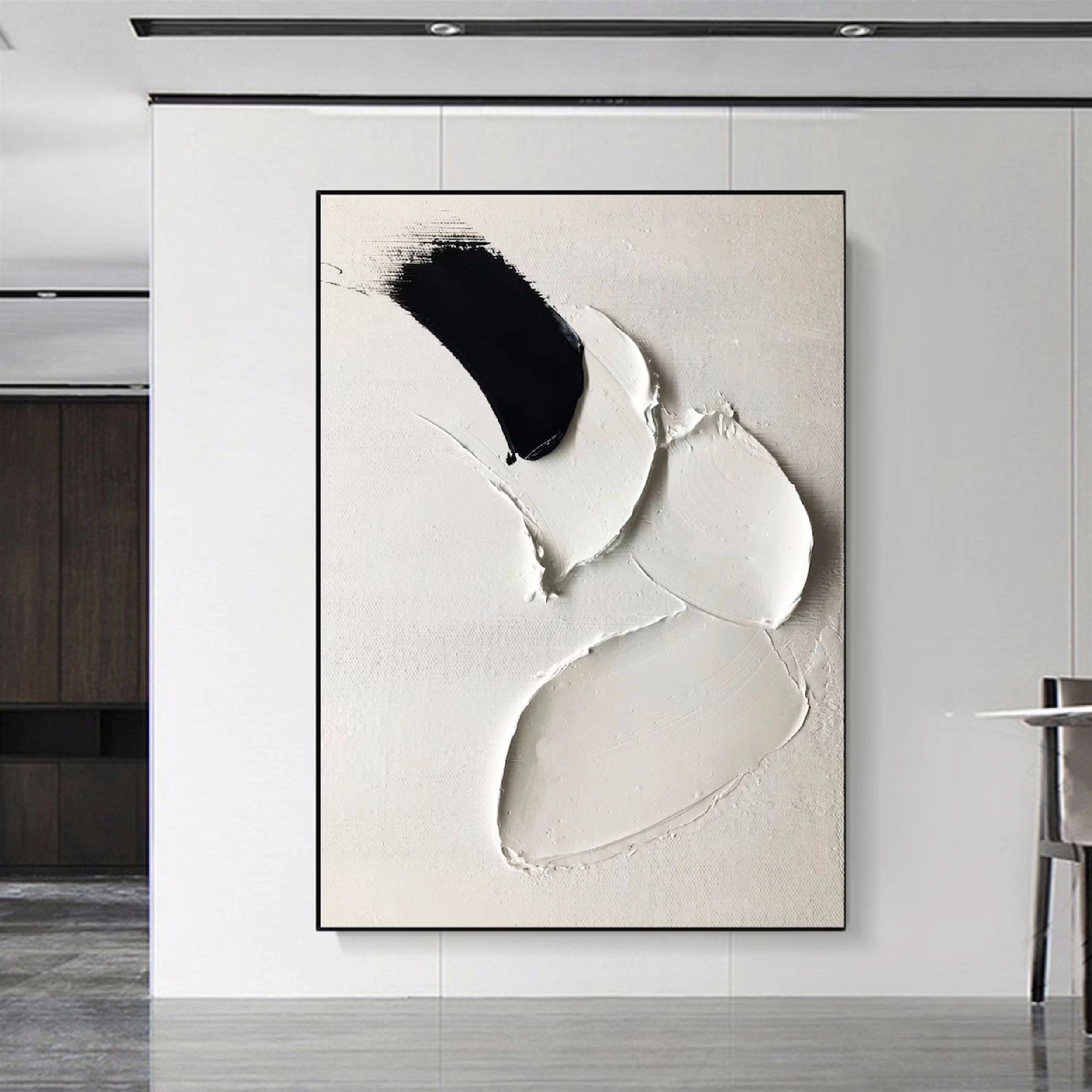 White & Black Minimalist Textured Painting Canvas #MM134