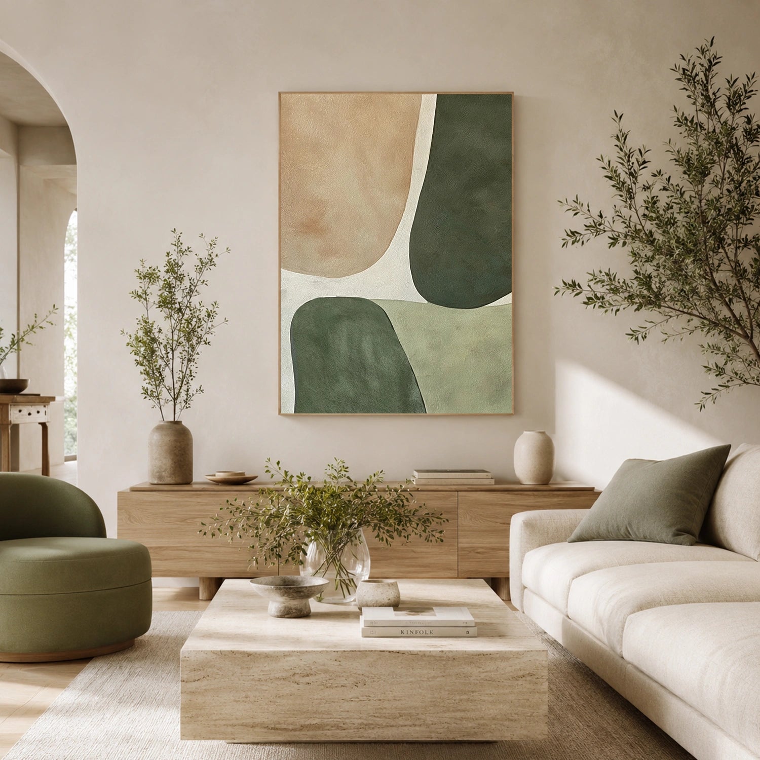 Beige & Green Abstract Wall Art #BG151