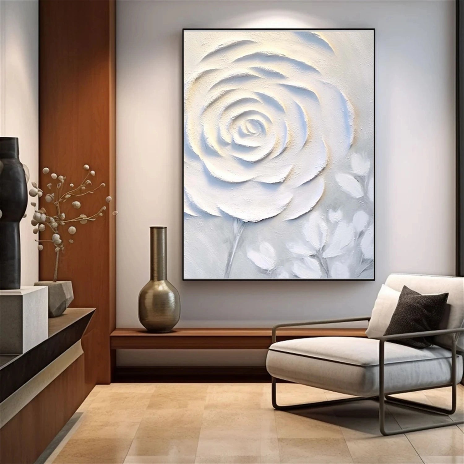 White Flower And Tree Abstract Texture Canvas Art #FT 237