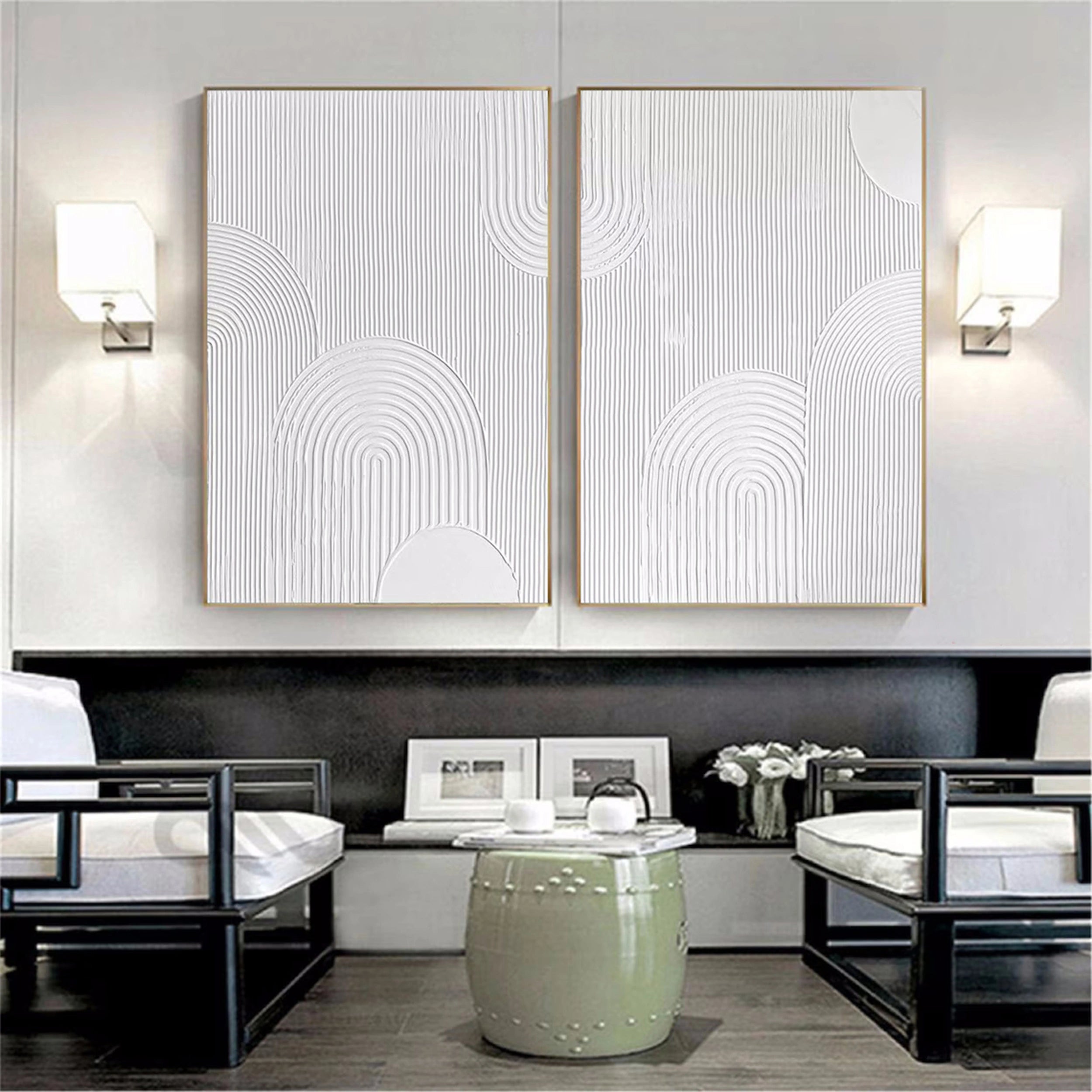 White Minimalist Textured Paintings Canvas Set of 2 #MM150