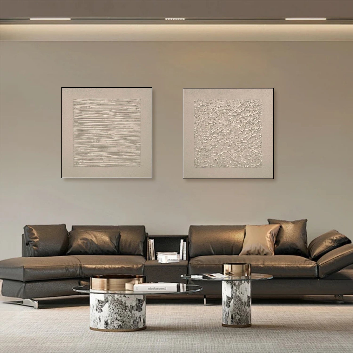 Beige Abstract Textured Square Set of 2 Wall Art #BB170