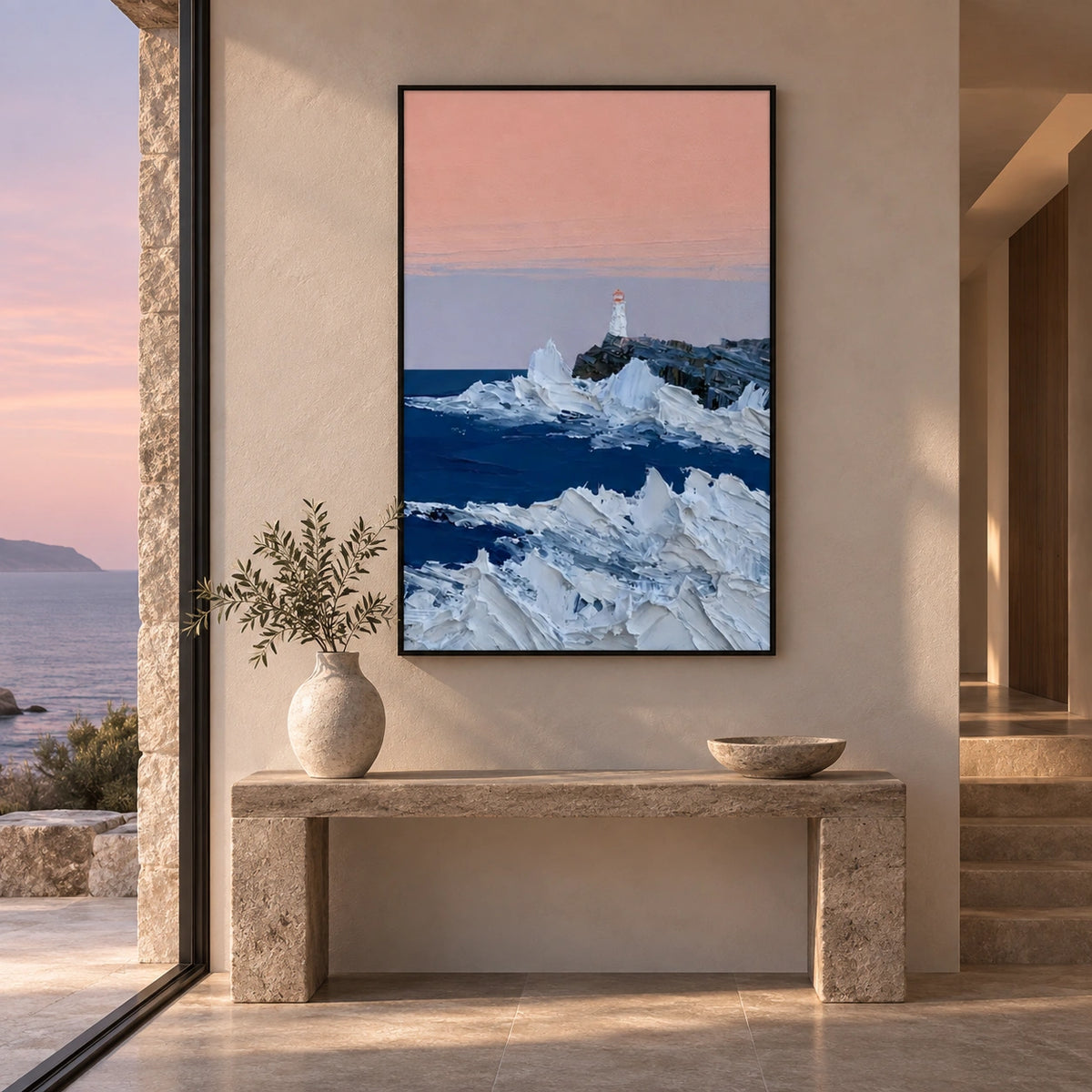 Ocean And Sky Abstract Canvas Art #OS474