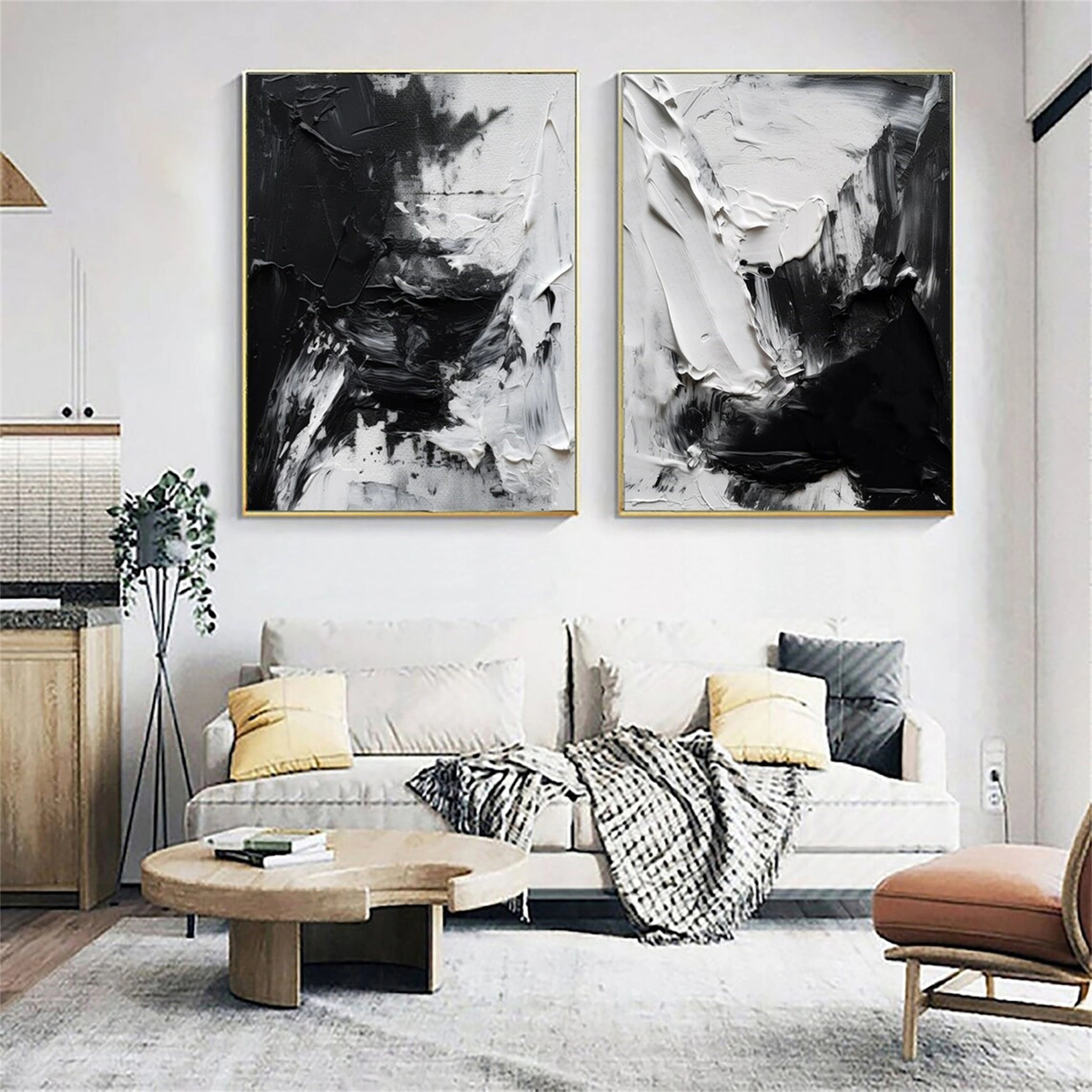 Black White Textured Minimalist Wall Art Set of 2 #MZ064