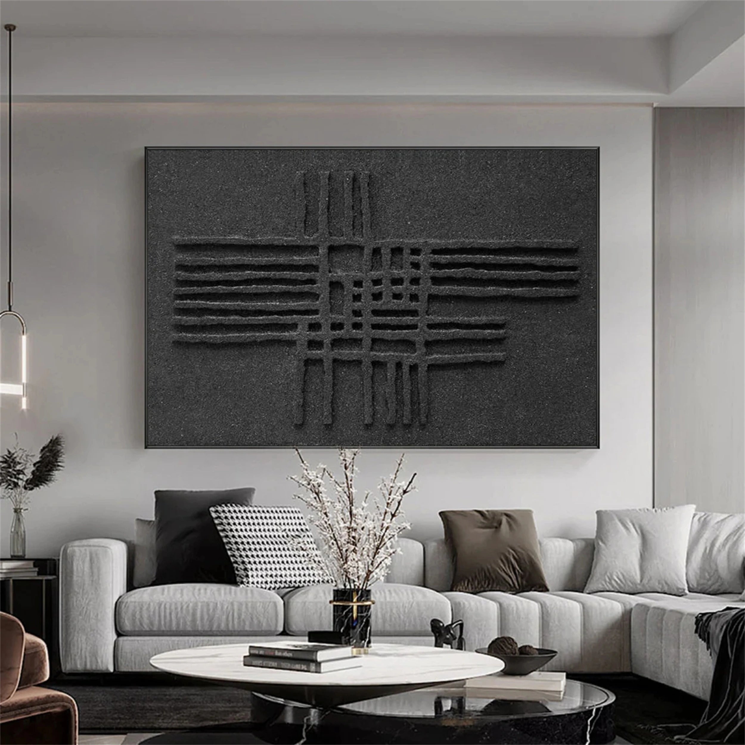 Black Plaster Art Minimalist Textured Painting #MZ062
