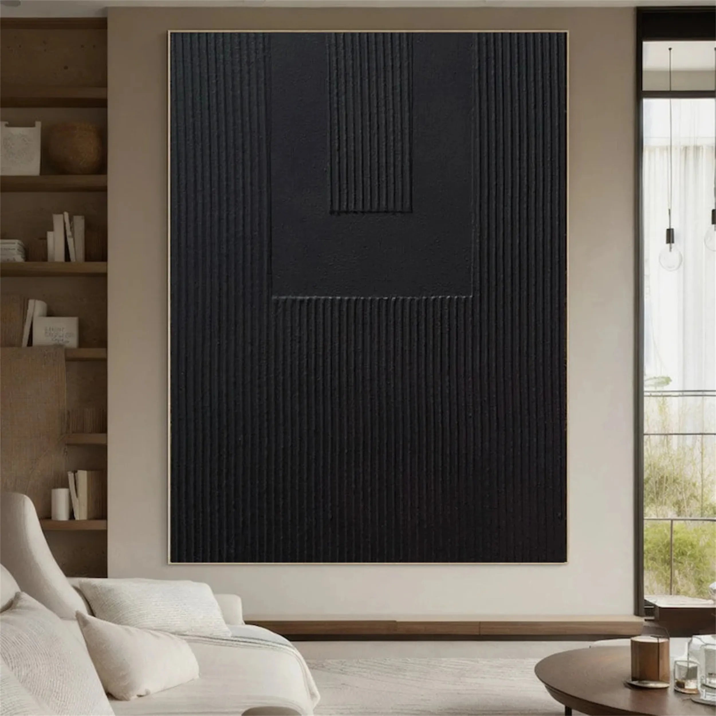 Black Minimalist Textured Painting Canvas #MZ090