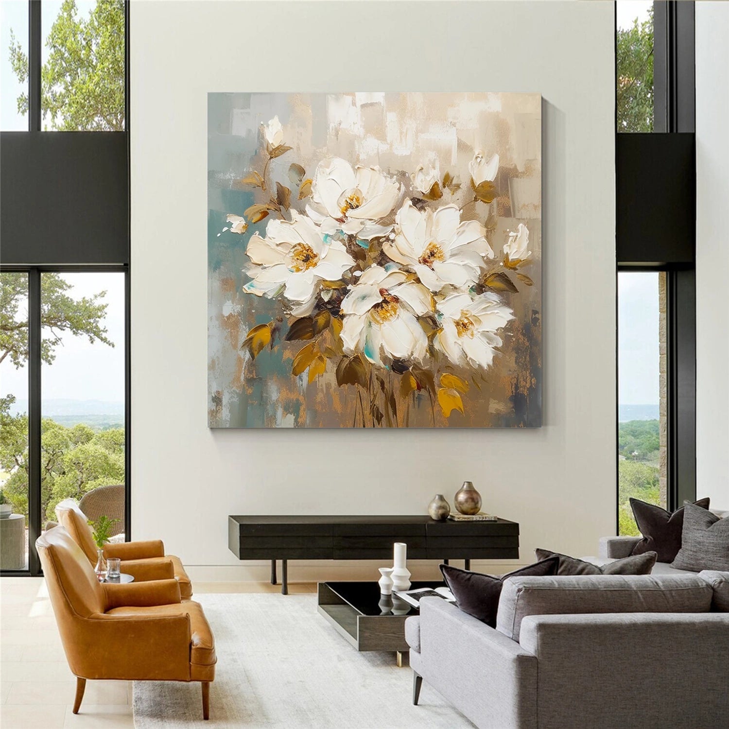 Flower And Tree Abstract Texture Canvas Art #FT 224