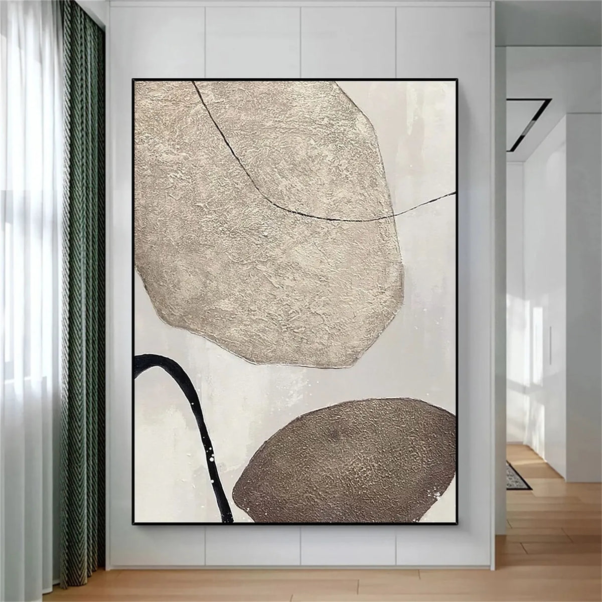 Beige Wabi Sabi Wall Art Black Beige Abstract Painting Large Black ...