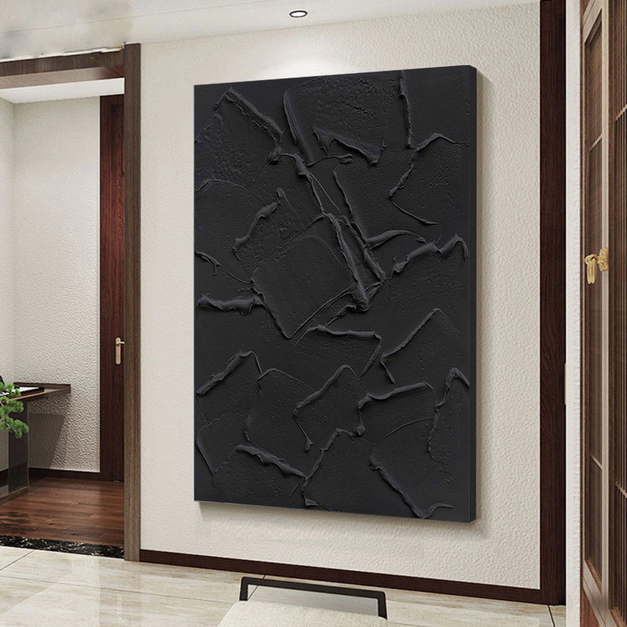 Black Minimalist Textured Painting Canvas #MZ006