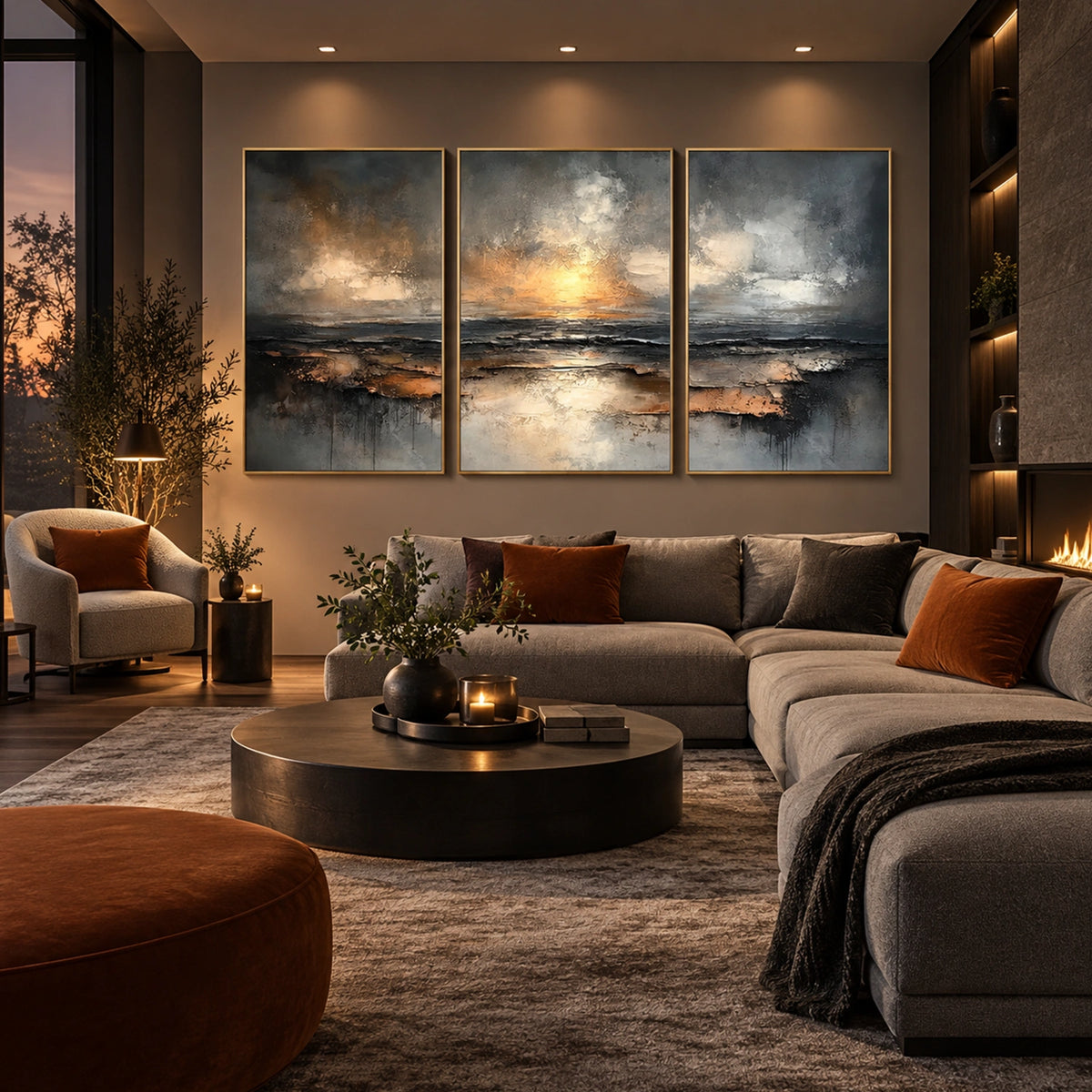 Ocean And Sky Abstract Canvas Art Set of 3 #OS477