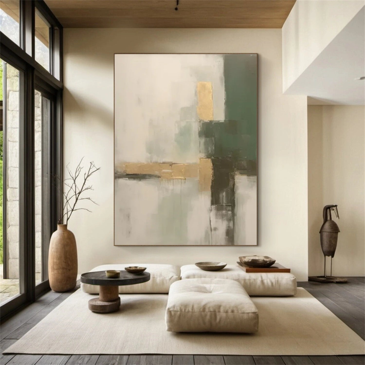 Beige & Green Abstract Wall Art #BG142