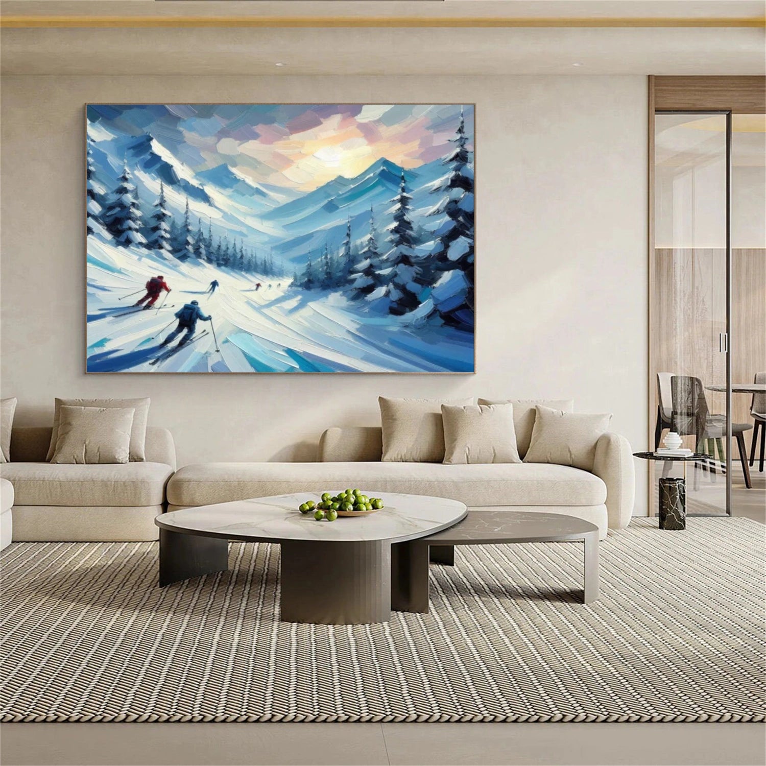 Skiing Sport Art Textured Painting Canvas # SA039