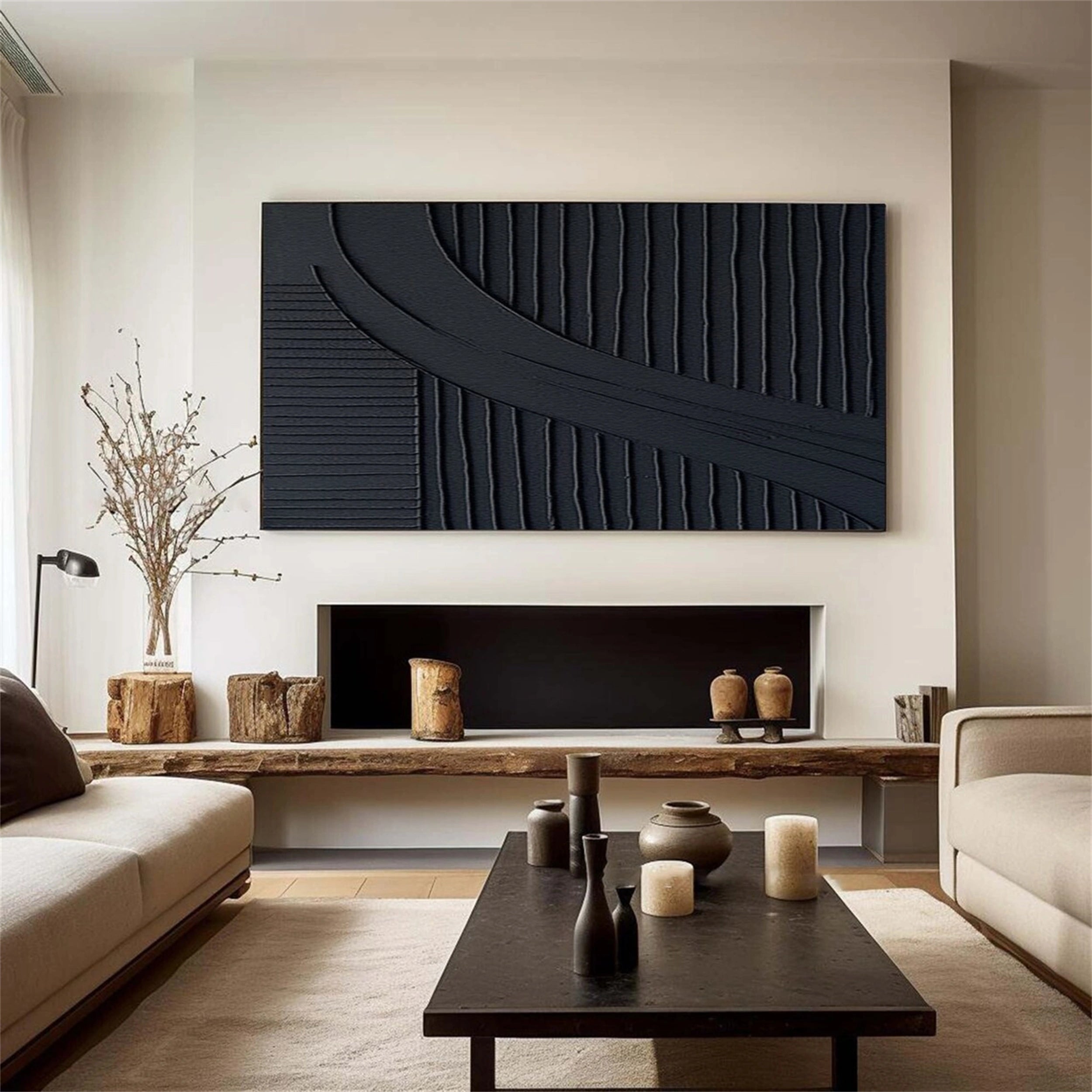 Black Plaster Art Minimalist Textured Painting #MZ063