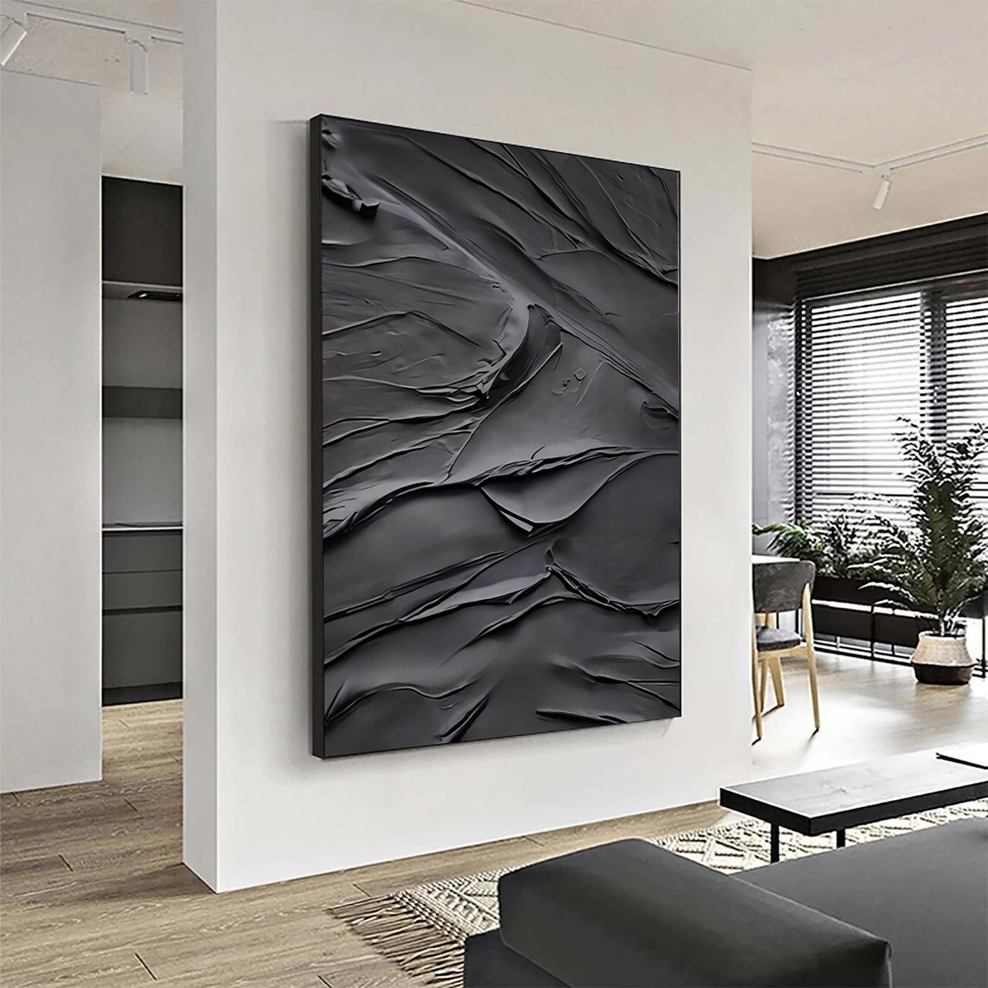 Black Plaster Art Minimalist Textured Painting #MZ048