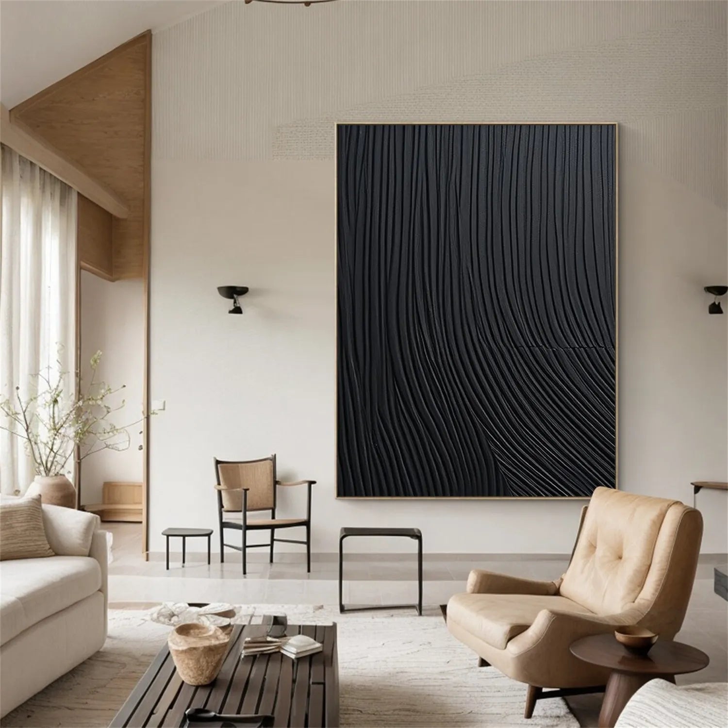 Black Minimalist Textured Painting Canvas #MZ108